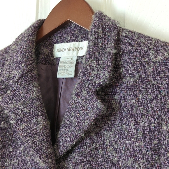 Jones New York 90's Vintage Wool & Silk Speckled Twill Blazer Jacket Purple 6 - Picture 3 of 14